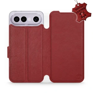 Etui z naturalnej skóry do Vivo X300 FE, Mobiwear Leather, ciemno-czerwone