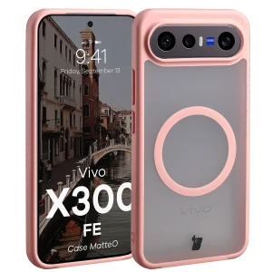 Etui z pierścieniem magnetycznym Bizon Case MatteO do Vivo X300 FE, przydymione-jasnoróżowe