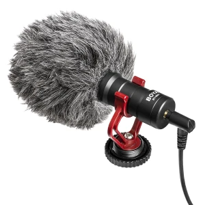 OUTLET: Mikrofon kierunkowy BOYA BY-MM1 do kamery / aparatu, typu shotgun, minijack 3.5 mm, czarno-czerwony