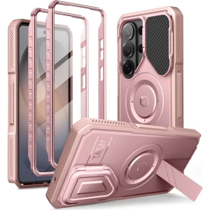 Etui z osłoną aparatu Tech-Protect Kevlar MagSafe 2-set do Galaxy S26 Ultra z dwoma ramkami, różowe