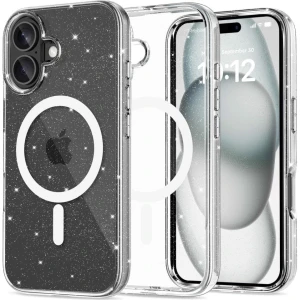 OUTLET: Etui Tech-Protect Flexair Hybrid do MagSafe do iPhone 16, przezroczyste z brokatem