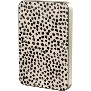Powerbank indukcyjny Burga Magnetic Gold Almond Latte, magnetyczny do MagSafe, Qi, USB-C, PD, 20W, 5000mAh + kabel USB-C, złoty w wzór beżowy z czarnymi kropkami 