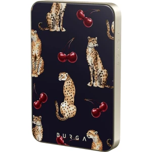 Powerbank indukcyjny Burga Magnetic Gold Cougar, magnetyczny do MagSafe, Qi, USB-C, PD, 20W, 5000mAh + kabel USB-C, złoty we wzór zwierzęcy