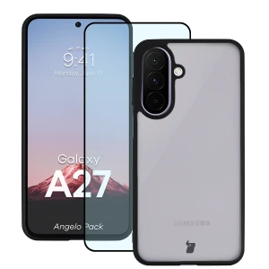 Etui + szkło hartowane Bizon Angelo Pack do Galaxy A27 5G, przydymione z czarną ramką