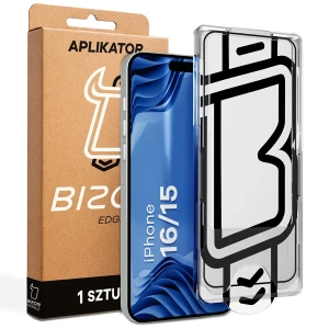 Szkło hartowane z ramką aplikacyjną Bizon Glass Aplikator Edge do iPhone 15 / 16, 1 zestaw