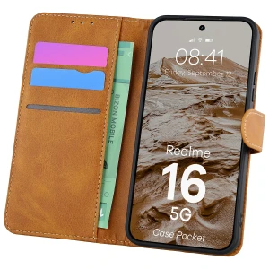 Etui z klapką Bizon Case Pocket do Realme 16 5G, brązowe