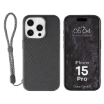 Etui ze smyczką na nadgarstek i pierścieniem magnetycznym Bizon Case CarbO do iPhone 15 Pro, czarne