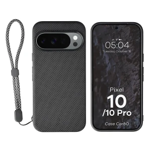 Etui ze smyczką na nadgarstek i pierścieniem magnetycznym Bizon Case CarbO do Google Pixel 10 / 10 Pro, czarne