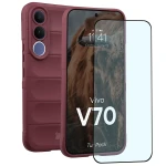 Pancerne etui + szkło hartowane Bizon Tur Pack do Vivo V70 5G, burgundowe