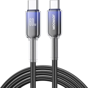 OUTLET: Kabel do ładowania / transmisji danych Joyroom Crystal-Clear Series USB-C do USB-C, 60W PD, 1.2m, czarny
