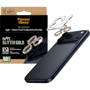 OUTLET: Szkło hartowane na aparat z aplikatorem PanzerGlass Hoops Glitter Gold Camera Lens Protector do iPhone 17 Pro Max / 17 Pro / 16 Pro Max / 16 Pro, przezroczysto-złote
