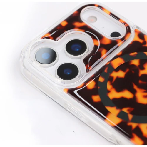 Etui Crong Deluxe MAG do MagSafe do iPhone 17 Pro, pomarańczowa panterka