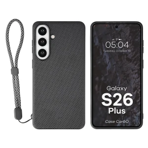 Etui ze smyczką na nadgarstek i pierścieniem magnetycznym Bizon Case CarbO do Galaxy S26 Plus, czarne
