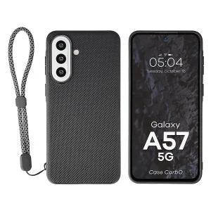 Etui ze smyczką na nadgarstek i pierścieniem magnetycznym Bizon Case CarbO do Galaxy A57 5G, czarne