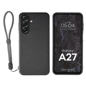 Etui ze smyczką na nadgarstek i pierścieniem magnetycznym Bizon Case CarbO do Galaxy A27 5G, czarne