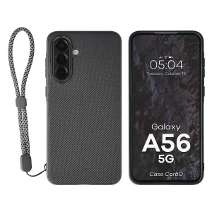 Etui ze smyczką na nadgarstek i pierścieniem magnetycznym Bizon Case CarbO do Galaxy A56 5G, czarne