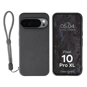 Etui ze smyczką na nadgarstek i pierścieniem magnetycznym Bizon Case CarbO do Google Pixel 10 Pro XL, czarne