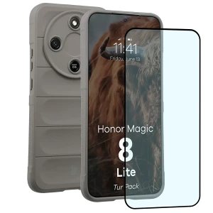 Pancerne etui + szkło hartowane Bizon Tur Pack do Honor Magic8 Lite, jasnoszare