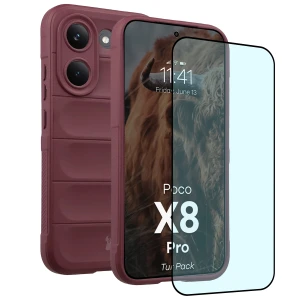 Pancerne etui + szkło hartowane Bizon Tur Pack do Xiaomi POCO X8 Pro, burgundowe