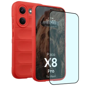 Pancerne etui + szkło hartowane Bizon Tur Pack do Xiaomi POCO X8 Pro, czerwone