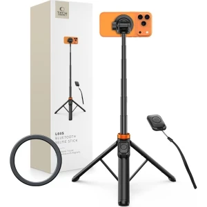 Uchwyt, kijek, statyw Tech-Protect L03S Wireless Selfie Stick Tripod Bluetooth, Mag-Safe, czarny