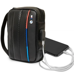 Saszetka z wbudowanym kablem USB-A BMW Carbon Tricolor 23,5 x 15,5 x 6,5 cm, czarna