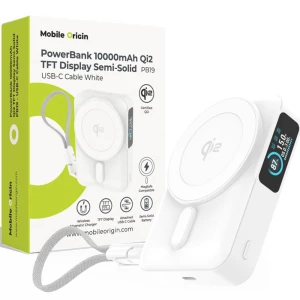 Powerbank indukcyjny Mobile Origin PB19 do MagSafe, Qi2 15W, USB-C 20W, 10 000mAh + kabel USB-C, biały