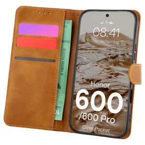 Etui z klapką Bizon Case Pocket do Honor 600 5G / 600 Pro 5G, brązowe