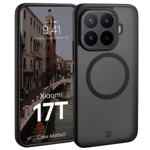 Etui z pierścieniem magnetycznym Bizon Case MatteO do Xiaomi 17T, przydymione-czarne