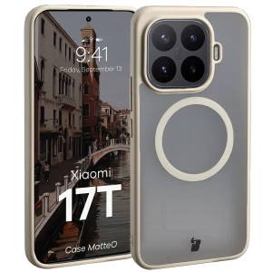 Etui z pierścieniem magnetycznym Bizon Case MatteO do Xiaomi 17T, przydymione-beżowe