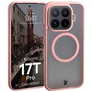 Etui z pierścieniem magnetycznym Bizon Case MatteO do Xiaomi 17T Pro, przydymione-jasnoróżowe