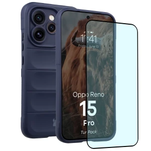 Pancerne etui + szkło hartowane Bizon Tur Pack do Oppo Reno 15 Pro, granatowe