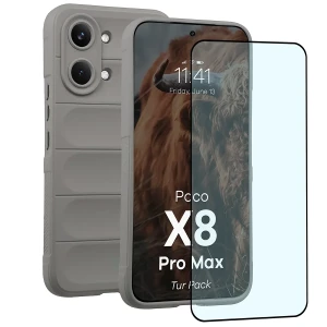 Pancerne etui + szkło hartowane Bizon Tur Pack do Xiaomi POCO X8 Pro Max, jasnoszare