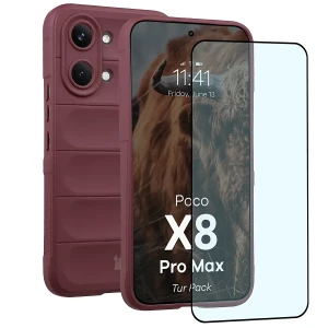 Pancerne etui + szkło hartowane Bizon Tur Pack do Xiaomi POCO X8 Pro Max, burgundowe