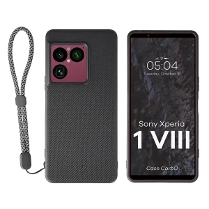 Etui ze smyczką na nadgarstek i pierścieniem magnetycznym Bizon Case CarbO do Sony Xperia 1 VIII, czarne