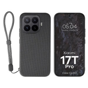 Etui ze smyczką na nadgarstek i pierścieniem magnetycznym Bizon Case CarbO do Xiaomi 17T Pro, czarne
