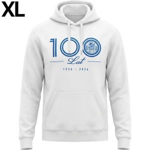 Bluza jubileuszowa z kapturem, hoodie, OKS "1926 OKS 2026", biało-niebieska, XL