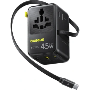Adapter podróżny / ładowarka sieciowa Baseus PicoGo AG11 45W 6w1 EU/UK/US/AU/JP/CN + kabel, czarna