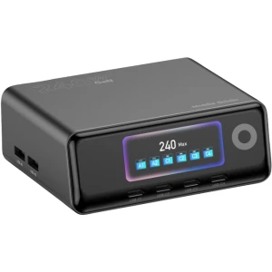 Stacja ładująca GaN z wyświetlaczem 240W, ładowarka biurkowa 4x USB-C / 2x USB-A, Mobile Origin PW39, czarna