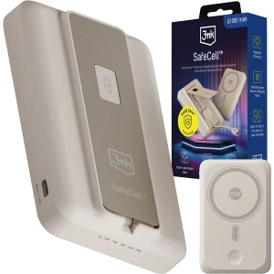 Powerbank indukcyjny 3mk SafeCell do MagSafe, 15W, USB-C 22.5W, 10 000mAh z wbudowanym kablem USB-C, beżowy