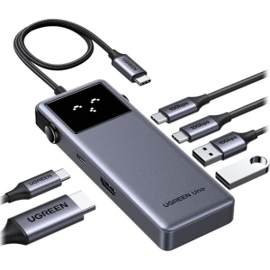 Hub, adapter Ugreen CM889, 6w1 HDMI 4K, 3x USB-A, USB-C, PD 100W, szary