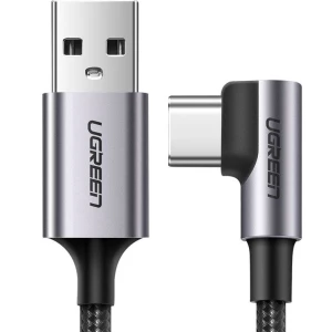 OUTLET: Kabel kątowy Ugreen USB-A / USB-C Quick Charge 3.0, 2m, szary