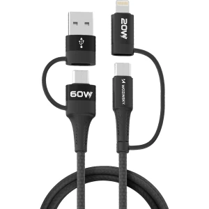 Kabel 4 w 1 Wozinsky WNBAA, USB-C / USB-A / Lightning, 1 m, czarny