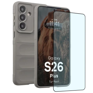 Pancerne etui + szkło hartowane Bizon Tur Pack do Galaxy S26 Plus, jasnoszare