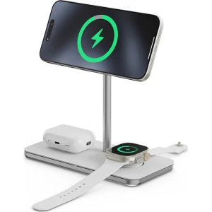 Ładowarka indukcyjna 3w1 Qi2 15W, LINQ powered by Xtorm do iPhone, Apple Watch i AirPods, srebrno-biała