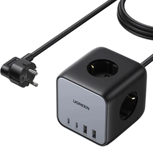OUTLET: Listwa zasilająca / przedłużacz Ugreen CD268 USB 65W / AC 3680W, 2x USB-A, 2x USB Typ C, 3x Schuko (F), czarna