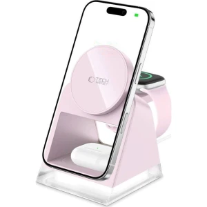 OUTLET: Ładowarka indukcyjna Tech-Protect Qi15W A43 3w1, do MagSafe, Qi, różowa