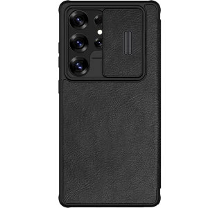 OUTLET: Etui z klapką i ochroną aparatu Nillkin Qin Pro do Galaxy S25 Ultra, czarne