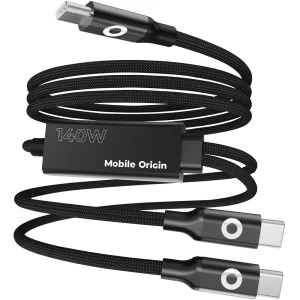 Kabel Mobile Origin CB10 USB-C do 2x USB-C, 140W PD, PPS, QC, 480 Mbps, 1,2 m, czarny