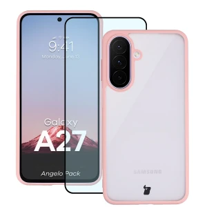 Etui + szkło hartowane Bizon Angelo Pack do Galaxy A27 5G, półprzezroczyste z jasnoróżową ramką